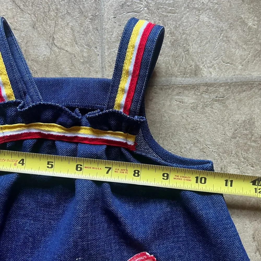 Vtg 80s Carter's Denim Pinafore Dress 12 Months Elephant Whimsical Kidcore Retro